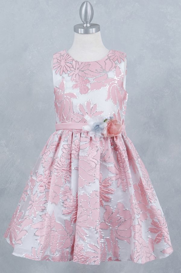 Pink Sleeveless Jackard Dress With Flower