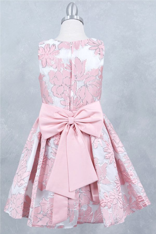 Pink Sleeveless Jackard Dress With Flower - Image 3