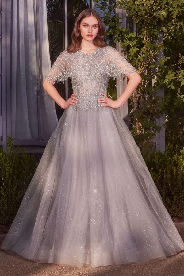 CAPELET CRYSTAL BEAD GOWN